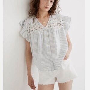 Madewell Blue and White Striped Blouse